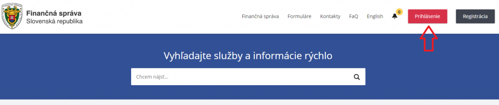 1. krok - prihlásenie na finančnú správu